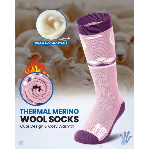 OutdoorMaster Kids Ski Socks  Merino Wool Blend Over the Calf DesignZ Peach Pink