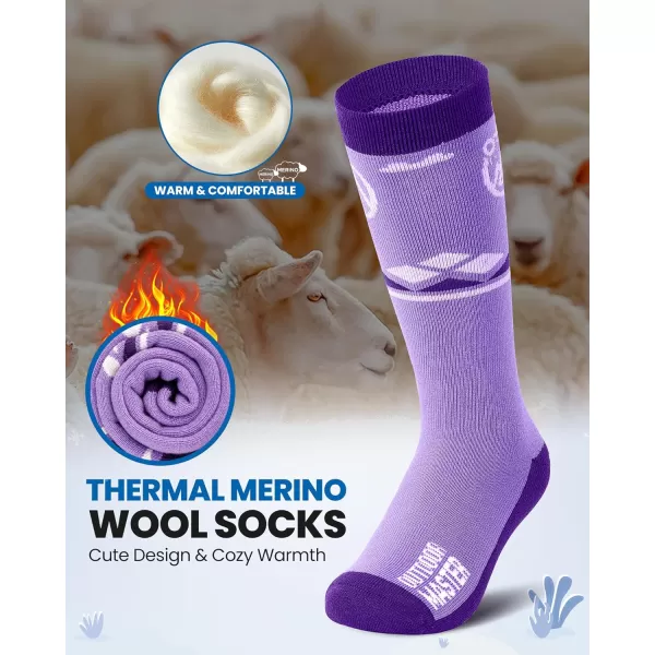 OutdoorMaster Kids Ski Socks  Merino Wool Blend Over the Calf DesignZ Purple