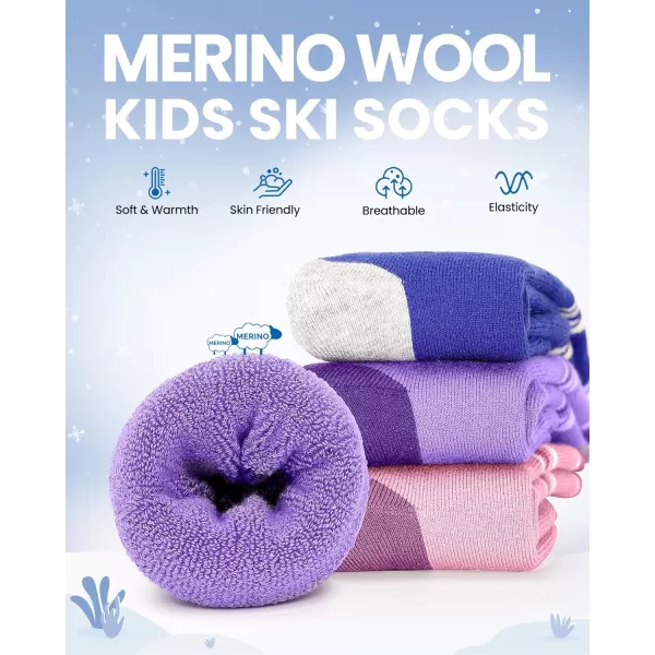 OutdoorMaster Kids Ski Socks  Merino Wool Blend Over the Calf DesignZ Purple