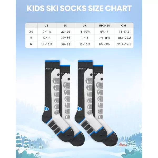 OutdoorMaster Kids Ski Socks 23Pack Merino Wool Compression Thermal Socks with Boys ampamp Girls Over The Calf NonSlip CuffBlack Gray