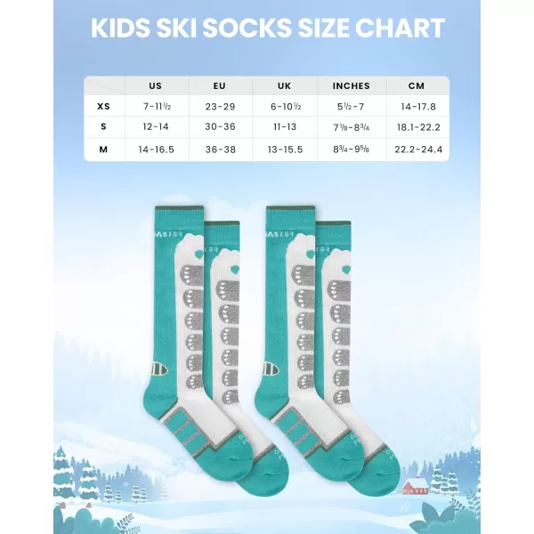 OutdoorMaster Kids Ski Socks 23Pack Merino Wool Compression Thermal Socks with Boys ampamp Girls Over The Calf NonSlip CuffGreen