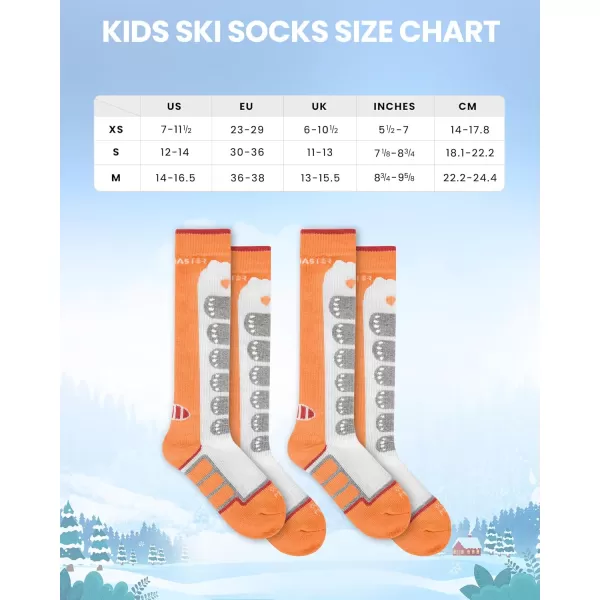 OutdoorMaster Kids Ski Socks 23Pack Merino Wool Compression Thermal Socks with Boys ampamp Girls Over The Calf NonSlip CuffOrange