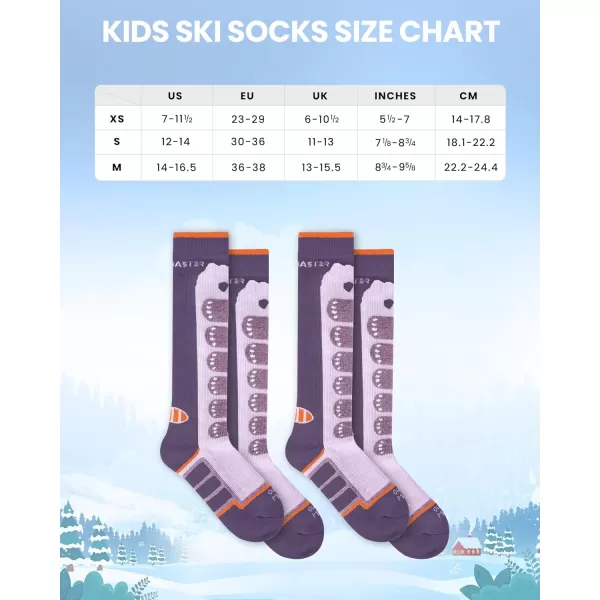 OutdoorMaster Kids Ski Socks 23Pack Merino Wool Compression Thermal Socks with Boys ampamp Girls Over The Calf NonSlip CuffPurple