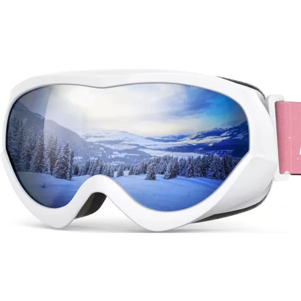 OutdoorMaster Kids Ski Goggles  Helmet Compatible Snow Goggles for Boys ampamp Girls with 100 UV ProtectionVlt 10 White Frame Grey Lens