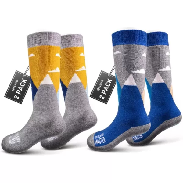 OutdoorMaster Kids Ski Socks  Merino Wool Blend Over the Calf DesignBlue gray