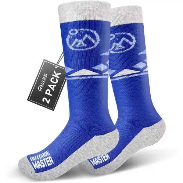 OutdoorMaster Kids Ski Socks  Merino Wool Blend Over the Calf DesignZ Blue Grey