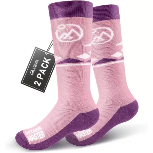 OutdoorMaster Kids Ski Socks  Merino Wool Blend Over the Calf DesignZ Peach Pink