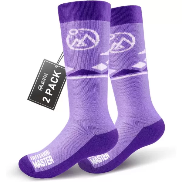 OutdoorMaster Kids Ski Socks  Merino Wool Blend Over the Calf DesignZ Purple