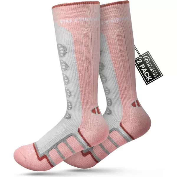 OutdoorMaster Kids Ski Socks 23Pack Merino Wool Compression Thermal Socks with Boys ampamp Girls Over The Calf NonSlip CuffPink