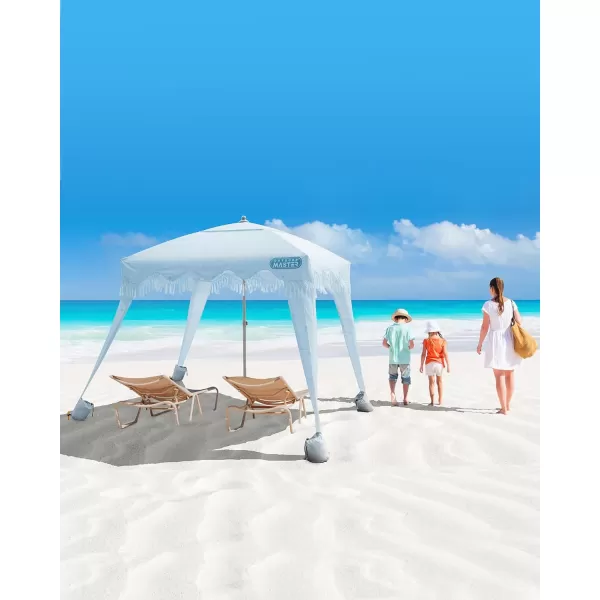 OutdoorMaster Beach Cabana with Fringe Portable 6 x 6 Beach Canopy Easy Set Up Beach Shelter Included Side Wall UPF 50 UV Protection Sun Umbrella  for Kids Family ampamp Friends Romantic WhiteWave Point