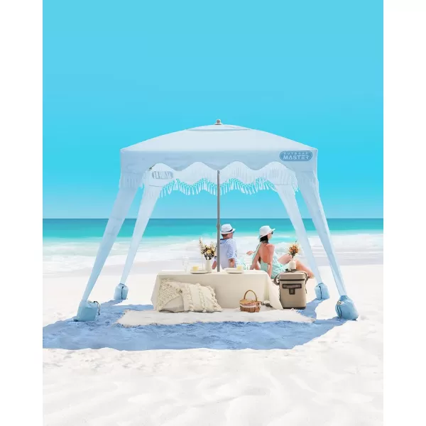 OutdoorMaster Beach Cabana with Fringe Portable 6 x 6 Beach Canopy Easy Set Up Beach Shelter Included Side Wall UPF 50 UV Protection Sun Umbrella  for Kids Family ampamp Friends Romantic WhiteWave Point