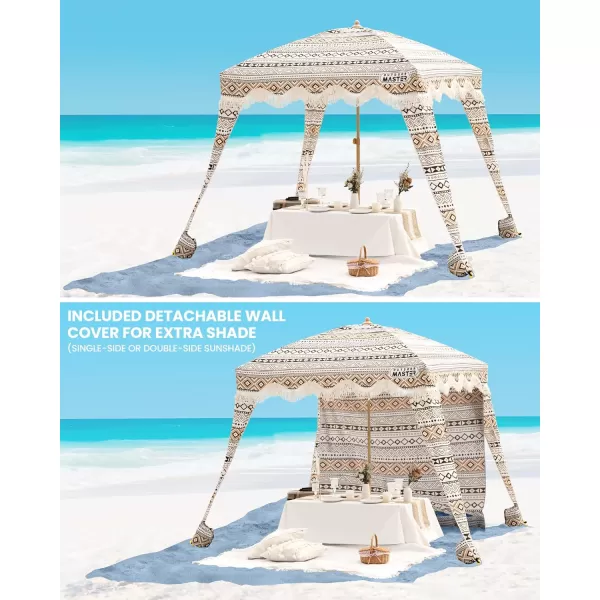 OutdoorMaster Beach Cabana with Fringe Portable 6 x 6 Beach Canopy Easy Set Up Beach Shelter Included Side Wall UPF 50 UV Protection Sun Umbrella  for Kids Family ampamp Friends Romantic WhiteRetro Brown