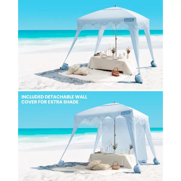 OutdoorMaster Beach Cabana with Fringe Portable 6 x 6 Beach Canopy Easy Set Up Beach Shelter Included Side Wall UPF 50 UV Protection Sun Umbrella  for Kids Family ampamp Friends Romantic WhiteWave Point