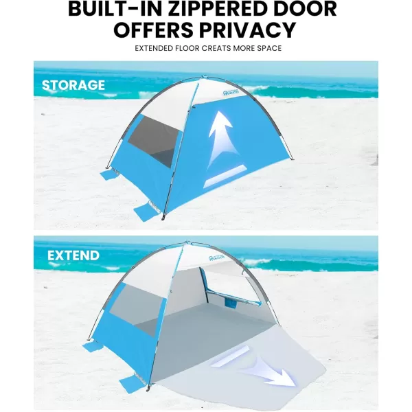 OutdoorMaster Beach Tent for 3 Person with 2 Doors Easy Setup Sun Shade Shelter Portable Beach Shade Sun Canopy with UPF 50 UV Protection Extendable Floor with Carrying BagOcracoke Coast