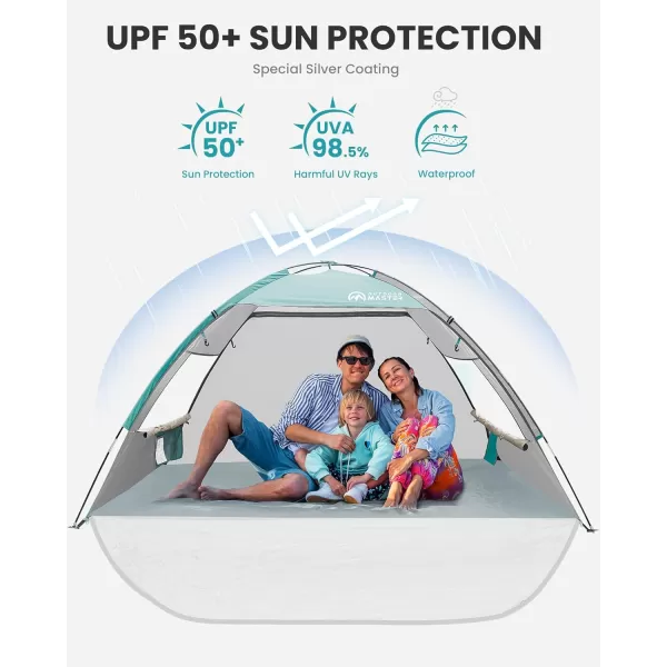 OutdoorMaster Beach Tent for 3 Person with 2 Doors Easy Setup Sun Shade Shelter Portable Beach Shade Sun Canopy with UPF 50 UV Protection Extendable Floor with Carrying BagCancun Seashore