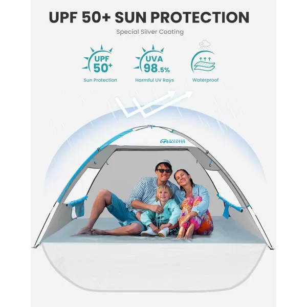 OutdoorMaster Beach Tent for 3 Person with 2 Doors Easy Setup Sun Shade Shelter Portable Beach Shade Sun Canopy with UPF 50 UV Protection Extendable Floor with Carrying BagOcracoke Coast