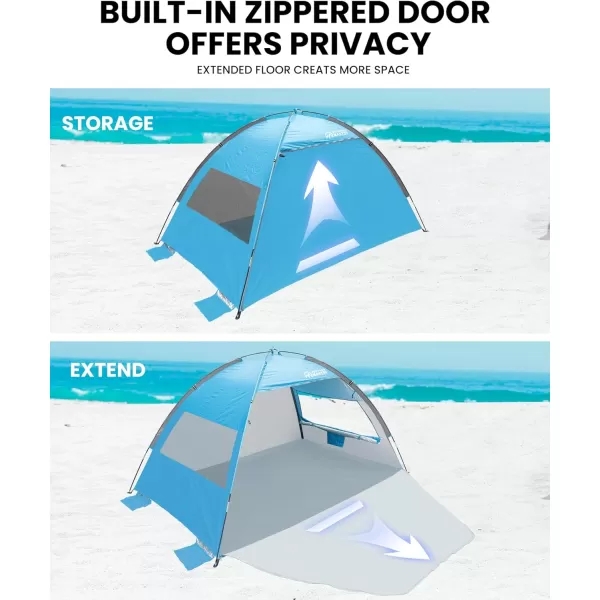 OutdoorMaster Beach Tent for 3 Person with 2 Doors Easy Setup Sun Shade Shelter Portable Beach Shade Sun Canopy with UPF 50 UV Protection Extendable Floor with Carrying BagBlue