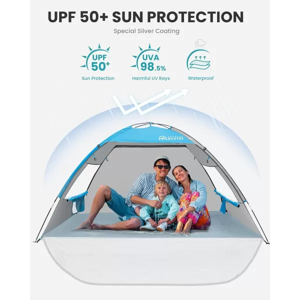 OutdoorMaster Beach Tent for 3 Person with 2 Doors Easy Setup Sun Shade Shelter Portable Beach Shade Sun Canopy with UPF 50 UV Protection Extendable Floor with Carrying BagBlue