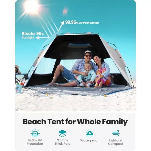 OutdoorMaster Beach Tent with Blackout Shelter Technology Portable Beach Shade Sun Shelter Canopy for 46 Person with UPF 50 UV Protection Easy Setup Pop Up Tent Family SizeOcracoke Coast