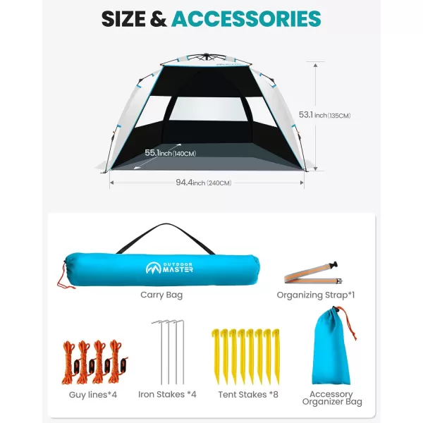 OutdoorMaster Beach Tent with Blackout Shelter Technology Portable Beach Shade Sun Shelter Canopy for 46 Person with UPF 50 UV Protection Easy Setup Pop Up Tent Family SizeOcracoke Coast