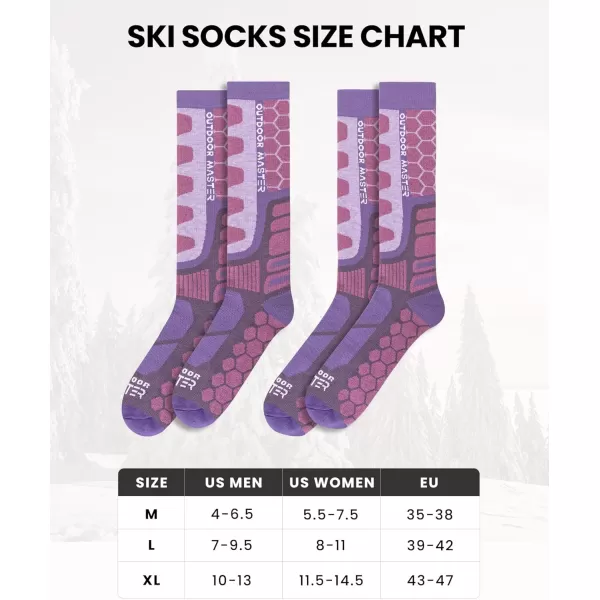 imageOutdoorMaster Merino Wool Ski Socks 23 Pairs Compression Over The Calf for Men ampamp Women Winter Snowboard Thermal SocksPurple