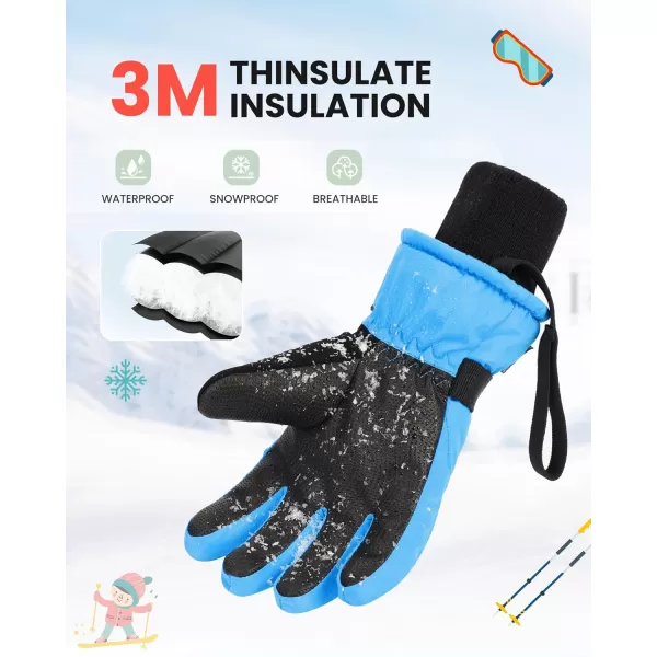 imageOutdoorMaster Kids Ski Snow Gloves 3M Thinsulate Winter Windproof Waterproof Thermal Gloves for Boys ampamp Girls Fits Youth Winter Sports Skiing SnowboardBlue