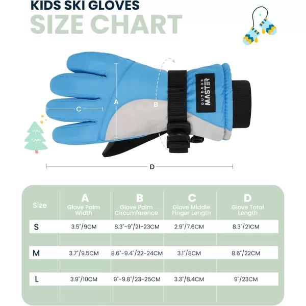 imageOutdoorMaster Kids Ski Snow Gloves 3M Thinsulate Winter Windproof Waterproof Thermal Gloves for Boys ampamp Girls Fits Youth Winter Sports Skiing SnowboardBlue