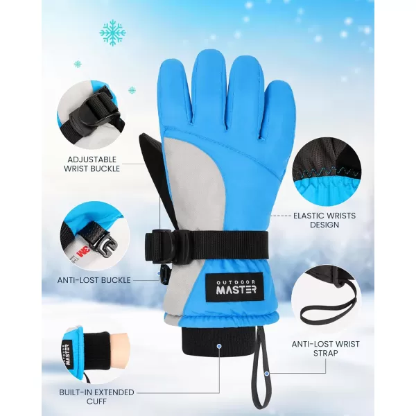 imageOutdoorMaster Kids Ski Snow Gloves 3M Thinsulate Winter Windproof Waterproof Thermal Gloves for Boys ampamp Girls Fits Youth Winter Sports Skiing SnowboardBlue