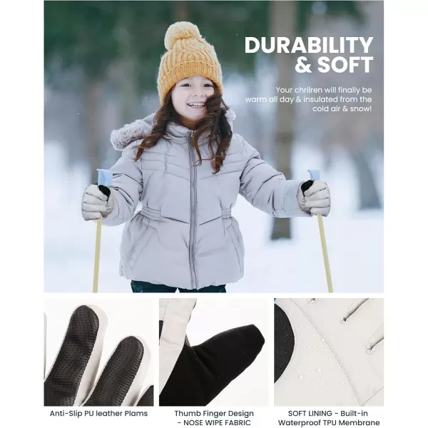 imageOutdoorMaster Kids Ski Snow Gloves 3M Thinsulate Winter Windproof Waterproof Thermal Gloves for Boys ampamp Girls Fits Youth Winter Sports Skiing SnowboardGrey