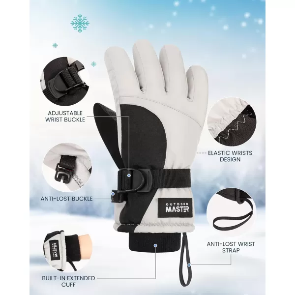 imageOutdoorMaster Kids Ski Snow Gloves 3M Thinsulate Winter Windproof Waterproof Thermal Gloves for Boys ampamp Girls Fits Youth Winter Sports Skiing SnowboardGrey