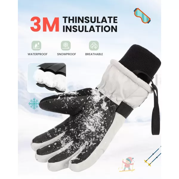 imageOutdoorMaster Kids Ski Snow Gloves 3M Thinsulate Winter Windproof Waterproof Thermal Gloves for Boys ampamp Girls Fits Youth Winter Sports Skiing SnowboardGrey