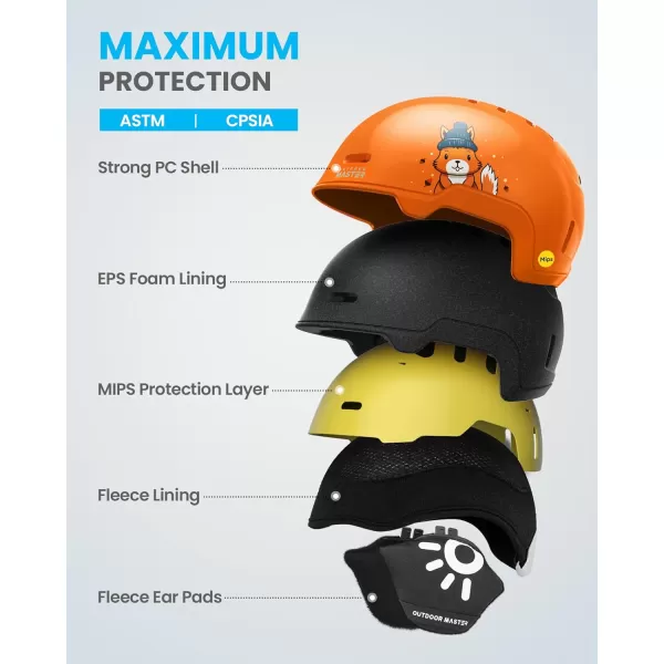 imageOutdoorMaster MIPS Kids Ski Helmet Snowboard Helmet for Boys Girls ampamp Youth Durable PC Shell Protective EPS Foam ampamp 12 Cooling Vents Dial Fit Snow Helmet Certified Snow Sport Snowboarding HelmetGlossy Dark Orange