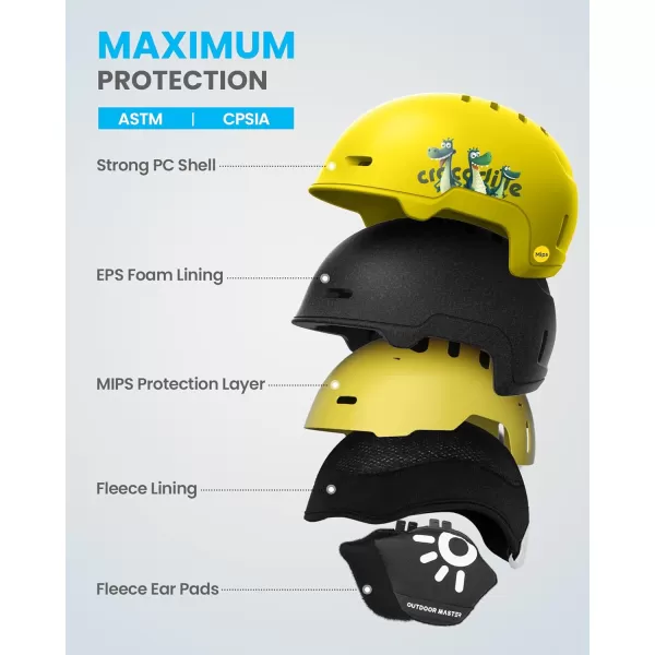 imageOutdoorMaster MIPS Kids Ski Helmet Snowboard Helmet for Boys Girls ampamp Youth Durable PC Shell Protective EPS Foam ampamp 12 Cooling Vents Dial Fit Snow Helmet Certified Snow Sport Snowboarding HelmetMatte Yellow