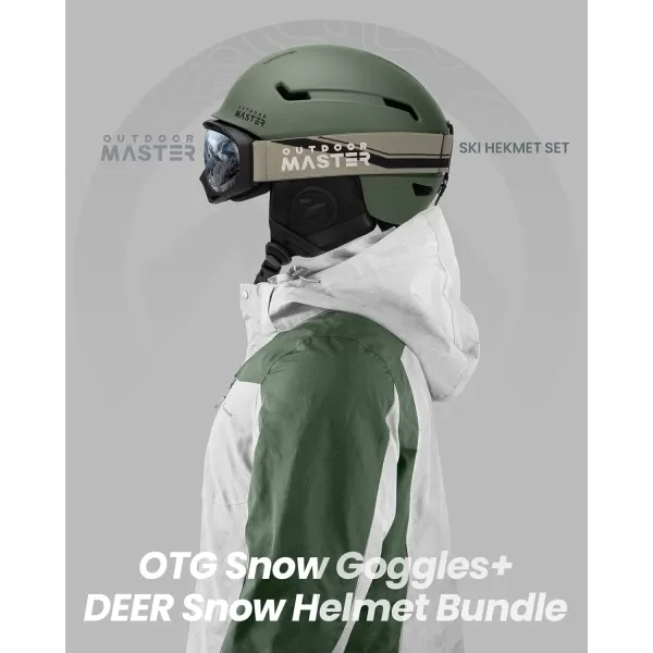 imageOutdoorMaster Ski Helmet SetSnowboard Helmet with Goggles for Adults  Durable PC Shell Protective EPS Foam ampamp 10 Cooling Vents Snow Helmets for Men Women ampamp YouthMatte Trail Gree