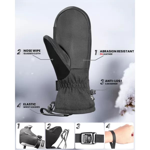 imageOutdoorMaster Ski Mittens for Women ampamp Men Waterproof ampamp Windproof Ski Gloves Winter Warm Snowboarding GlovesBlackgray