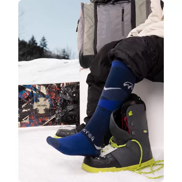 imageOutdoorMaster Ski Socks 2Pair Pack Skiing and Snowboarding Thermal Socks for Men with NonSlip Cuff DesignDark Blue