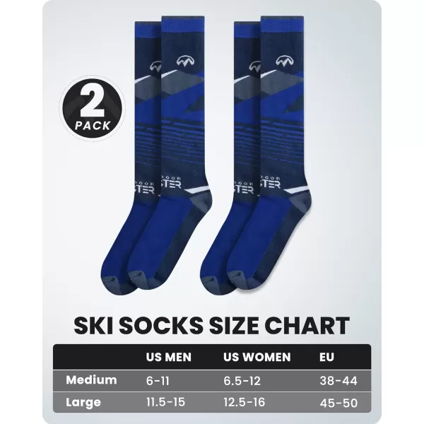 imageOutdoorMaster Ski Socks 2Pair Pack Skiing and Snowboarding Thermal Socks for Men with NonSlip Cuff DesignDark Blue