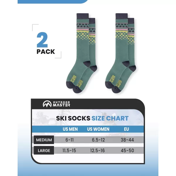 imageOutdoorMaster Unisex Ski SocksSkiing and Snowboarding Socks for Men ampamp Women with Over the Calf DesignNonSlip CuffAgreen