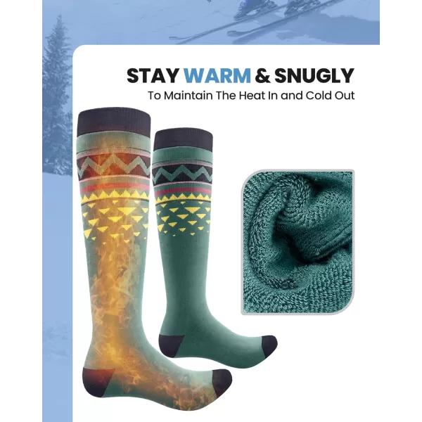 imageOutdoorMaster Unisex Ski SocksSkiing and Snowboarding Socks for Men ampamp Women with Over the Calf DesignNonSlip CuffAgreen