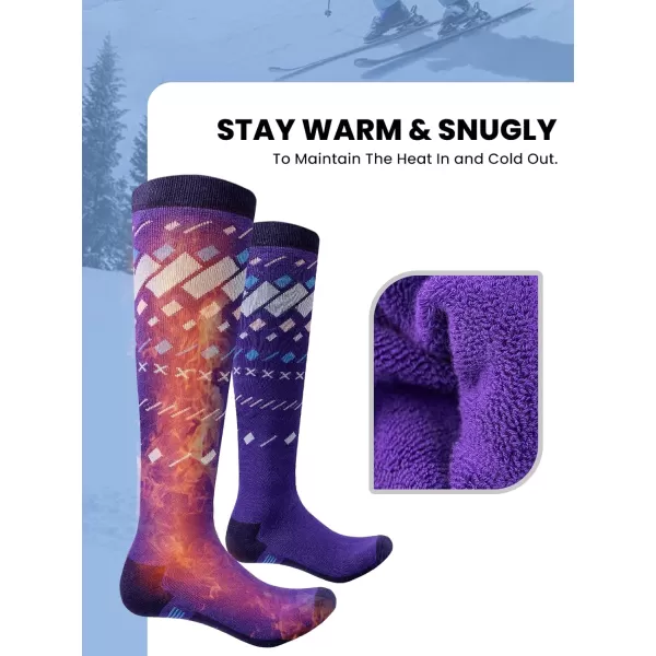 imageOutdoorMaster Unisex Ski SocksSkiing and Snowboarding Socks for Men ampamp Women with Over the Calf DesignNonSlip CuffPurple Blue