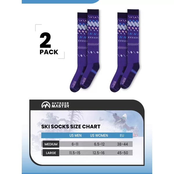 imageOutdoorMaster Unisex Ski SocksSkiing and Snowboarding Socks for Men ampamp Women with Over the Calf DesignNonSlip CuffPurple Blue