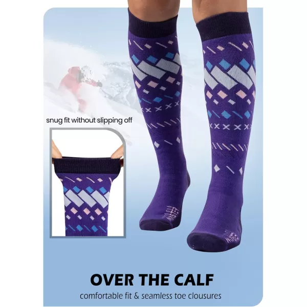 imageOutdoorMaster Unisex Ski SocksSkiing and Snowboarding Socks for Men ampamp Women with Over the Calf DesignNonSlip CuffPurple Blue