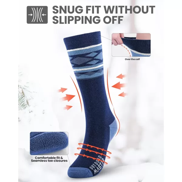 imageSki Socks 2Pack Merino Wool Over The Calf NonSlip Cuff for Men ampamp WomenAblue