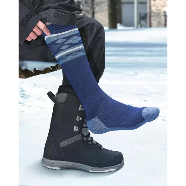 imageSki Socks 2Pack Merino Wool Over The Calf NonSlip Cuff for Men ampamp WomenAblue