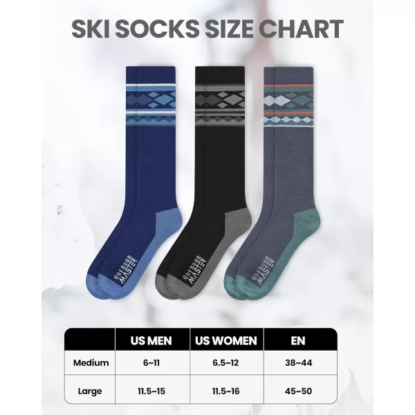 imageSki Socks 2Pack Merino Wool Over The Calf NonSlip Cuff for Men ampamp WomenAgrayblackblue