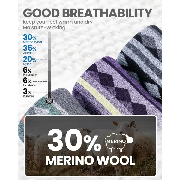 imageSki Socks 2Pack Merino Wool Over The Calf NonSlip Cuff for Men ampamp WomenApurple