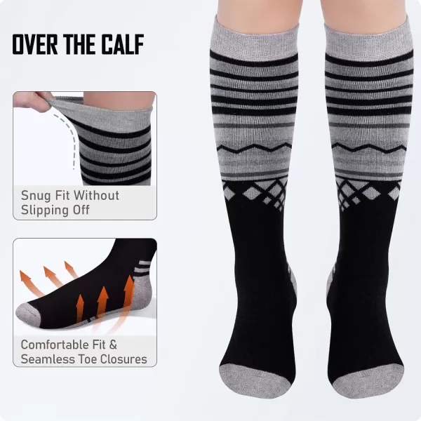 imageSki Socks 2Pack Merino Wool Over The Calf NonSlip Cuff for Men ampamp WomenBlack