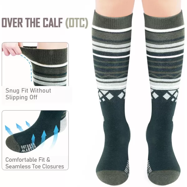 imageSki Socks 2Pack Merino Wool Over The Calf NonSlip Cuff for Men ampamp WomenDark Green