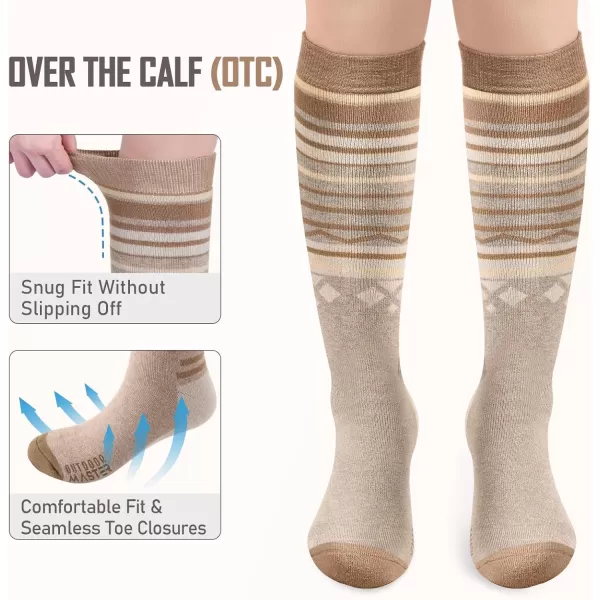 imageSki Socks 2Pack Merino Wool Over The Calf NonSlip Cuff for Men ampamp WomenKhaki
