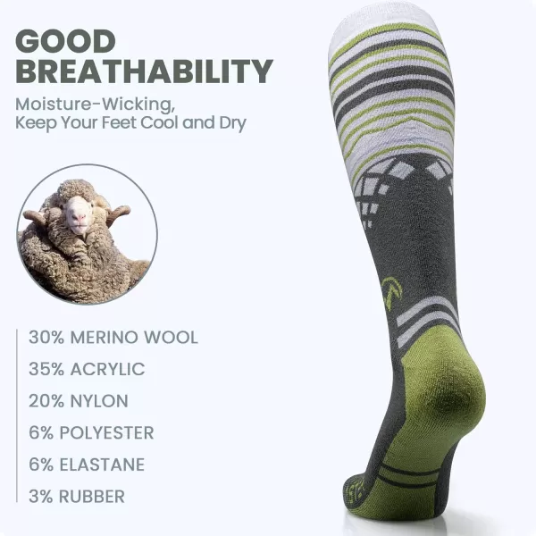 imageSki Socks 2Pack Merino Wool Over The Calf NonSlip Cuff for Men ampamp WomenOlive Green